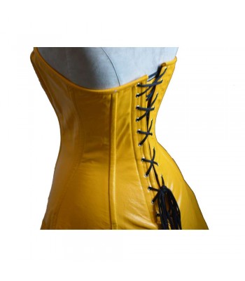Long Dress Leather Corset Women | Bright Yellow Gothic Corset Dress